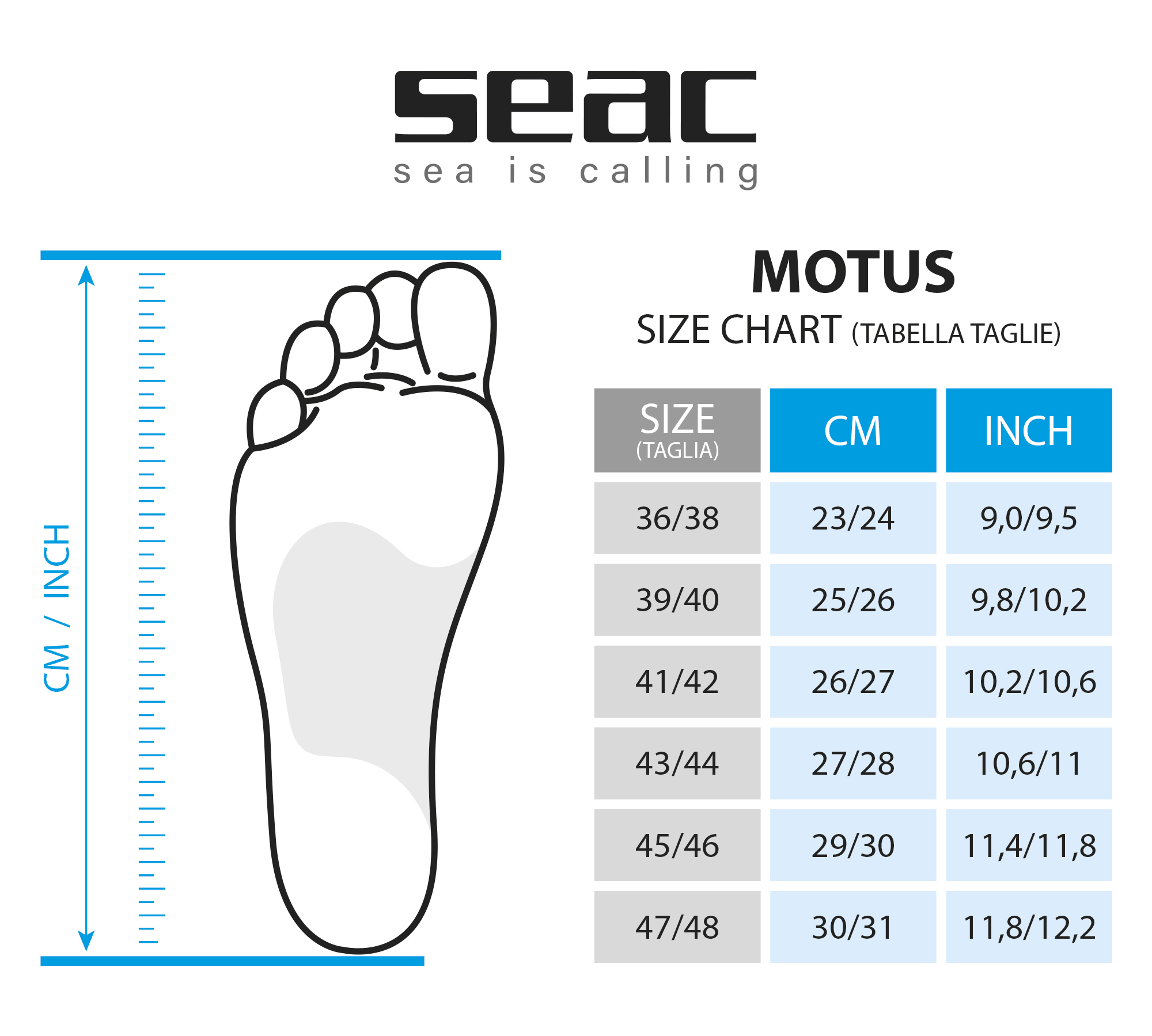 Seac Motus Size Chart